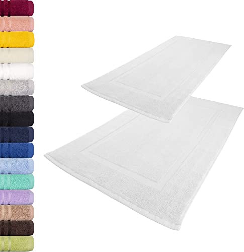 Lavea 2er Set Badematte 50x80 cm – rutschfeste, Waschbare Badematten aus 100% Baumwolle, Frottierserie Elena – Saugstark, Strapazierfähig und Zeitlos – Ideal für Badezimmer, Dusche - Weiß