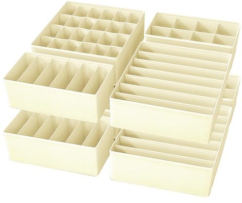 Yucch Juego de 8 Organizadores para Cajones, Organizadores de Ropa Interior Plegables, con Compartimentos para Sujetadores, Bragas, Calcetines y Corbatas, Ahorro de Espacio (Beige)