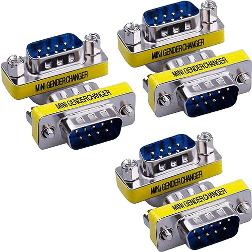 Warmstor 6-Pack 9Pin RS232 Serial Cable DB9 Male to Male Mini Gender Changer Adapter Coupler Connector