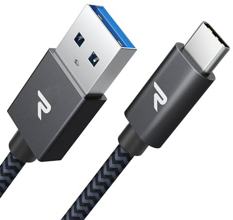 RAMPOW USB C Kabel, 3A Schnellladekabel USB C USB 3.0 & QC 3.0, Ladekabel USB C, iPhone 16 Ladekabel Datenkabel USB-C für iPhone 16/16 Pro/15/15 Pro, Samsung Galaxy S22/S21/S20/Note10-2M/Grau, Nylon