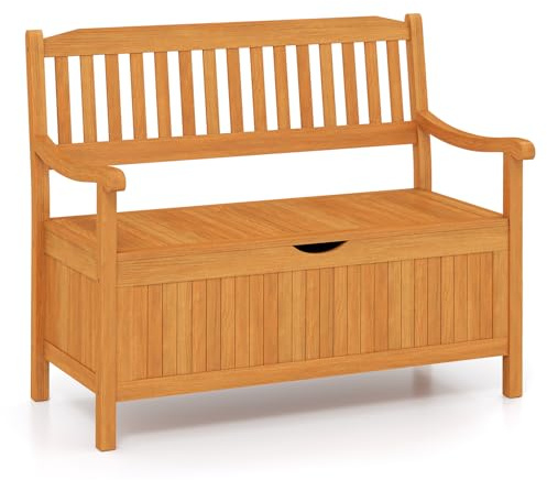 COSTWAY Banc de Jardin 2 Places en Bois d'Acacia avec Compartiment de Rangement avec Dossier et Accoudoirs 107 x 59 x 90 CM Charge Max. : 360 KG Résistant aux Intempéries pour Extérieur