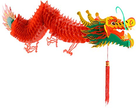 VALICLUD Farolillos chinos de papel con diseño de dragón rojo para decoración del año nuevo 2022, farolillos colgantes de plástico, Nochevieja Feng Shui, decoración 1.5 m