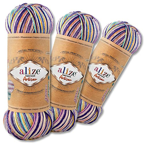 Wohnkult Alize 9003 Superwash Artisan - Ovillo de lana para calcetines, 3 x 100 g