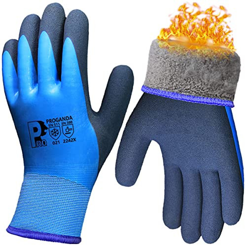 PROGANDA Waterproof Thermal Winter Work Gloves Fleece Liner Insulated Warm for Outdoor Cold Weather Car Washing Gardening Fishing Multipurpose (Blue -Grip Waterproof Thermal, XL (Pack of 1))