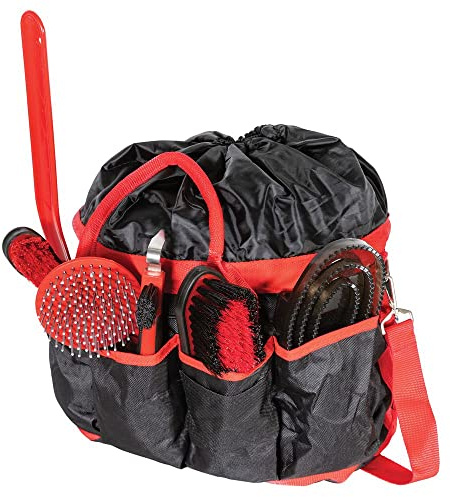 Schneiders Deluxe Horse Grooming Kit | Color Red | Comprehensive Horse Care | Extra Roomy Tote | Inclusive Grooming Tools | Stylish Black & Red Design | Convenient Shoulder Strap