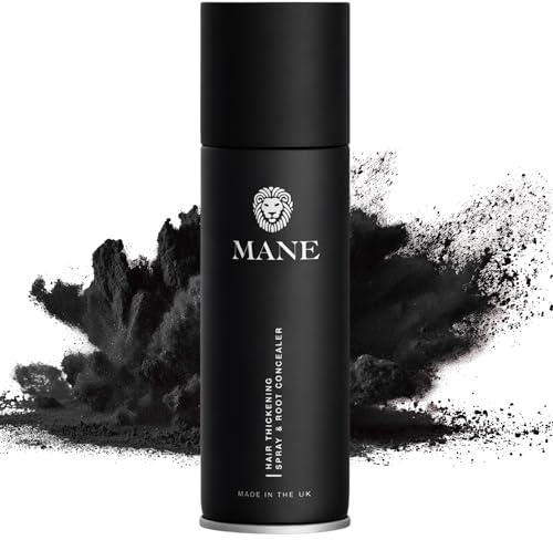 Mane Micro-Mineral Hair Thickening Spray & Root Touch Up Spray, Instant Volume & Root Cover Up for Thinning or Fine Hair, Lightweight Buildable Coverage for Men & Women, Jet Black, 200 ml