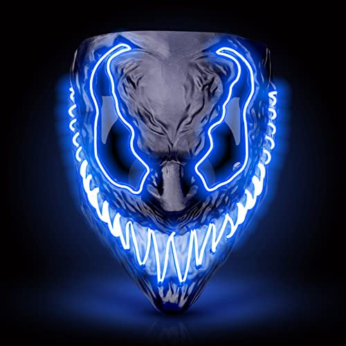 RUTIDA Halloween LED Maske, LED Purge Maske Vendetta Maske mit 3 Beleuchtungsmodi, LED Maske im Dunkeln Leuchtend für Halloween Fasching Kostüm Cosplay Dekoration für Erwachsene MäNner Und Frauen