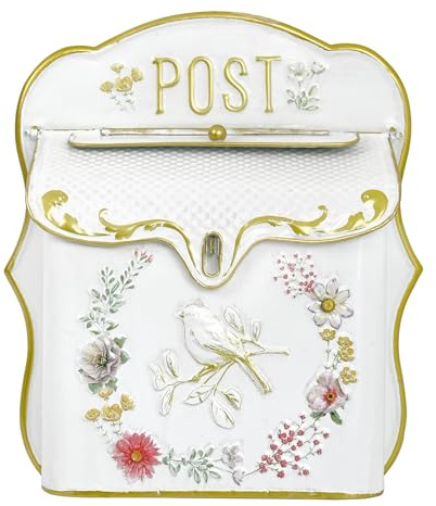 Z² BellaDecor Mailbox Wall Mount Mailboxes for Outside Vintage Mail Boxes for House Outside Metal Drop Box Antique Style Nostalgic Charm Home Decorative, Bird Pattern, White