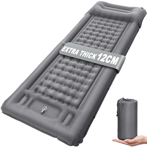 NHOWIN Camping Mat, 12CM Thicken Ultralight Sleeping Mat with Built-in Pump, Portable Camping Mattress Bed with Pillow, Waterproof Folding Sleeping Pad for Hiking, Backpacking