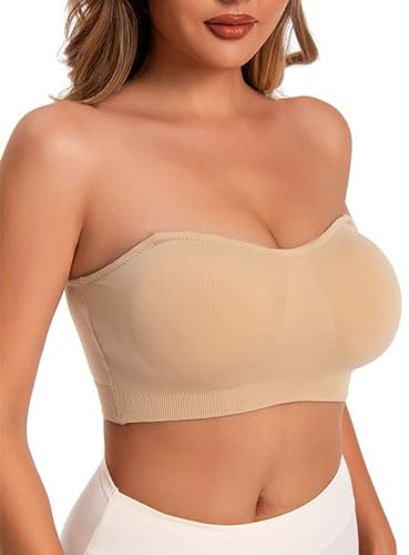 Yutdeng Reggiseni a Fascia Senza Spalline con Imbottiture Rimovibile Bra Top a Tubo per Donna Reggiseni Senza Ferretto Senza Cuciture Elasticizzato Bandeau Bralette,Beige,S