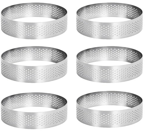 Perforated Tart Ring, 6 Pcs Mousse Cake Mould,Stainless Steel Pastry Rings 8cm, Metal Round Tart Ring, Porous Cake Mousse Ring for Baking Muffins, Cakes, Cookies