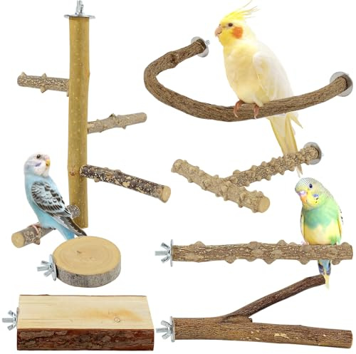 BRSLAIF 7PCS Natural Wood Bird Perches for Cage, Bird Parrot Parakeet Perch Stand, Bird Parakeet Cage Accessories, for Cockatiels Conure Budgies Small and Medium Parrots
