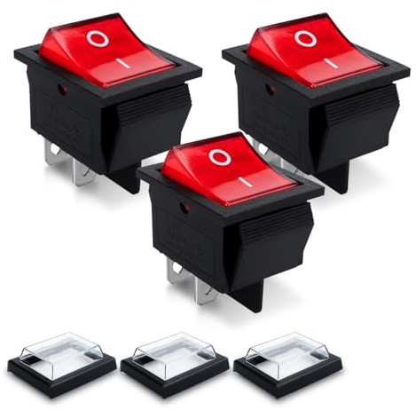 Innfeeltech 3 Stück Mini-Wippschalter rot KCD4-101 4 Pin 4 Position Kippschalter mit 3 wasserdichten Kappen