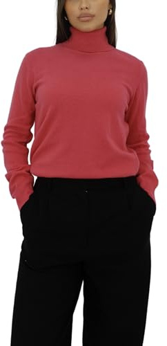 Win's Jersey de cuello vuelto de lana y cachemir para mujer, fabricado en Italia, rosa fucsia, L