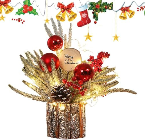 Albero di Natale in vaso, albero di Natale - Albero di Natale da scrivania per interni con ornamenti con palline di Natale | Piante in vaso finte da 10 cm, decorazioni per la casa per interni