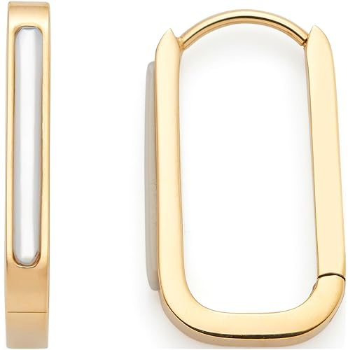 Jewels by Leonardo Welda Creole Earrings • 1 Pair of Folding Hoop Earrings Made of Gold-Coloured Stainless Steel • Rectangular Edged Mother of Pearl Inlay • 024710, Eine Grösse, Stainless Steel, No