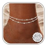 CASSIECA Bracelets de Cheville pour Femme en Argent Sterling 925 Bracelets de Cheville Tendance Délicats Empilable Bracelet de Cheville Ajustable Corde Chaîne Perlée Pied Bijoux de Plage pour Femme