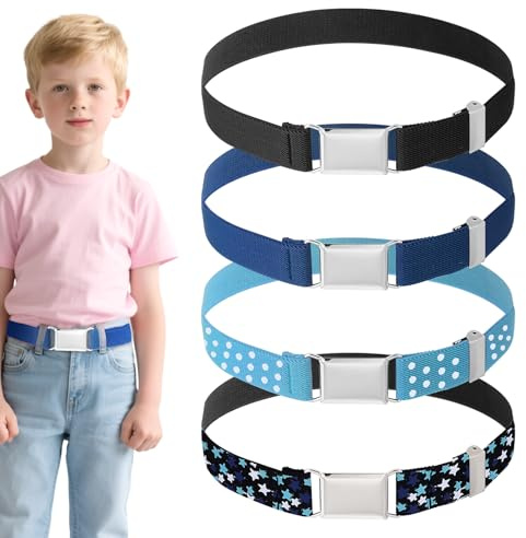Hauojaus 4 Stück Kindergürtel Jungen Mädchen Elastischer Gürtel Kinder 55x2.5cm/21.65 x0.98inch, Verstellbar Gürtel Kinder für Jungen (4 dunkle Farben)