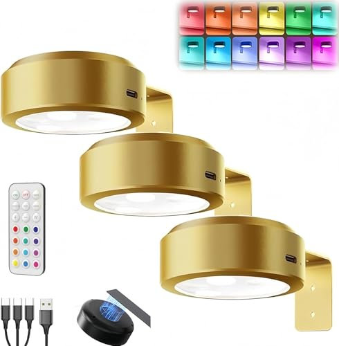 Genérico Aplique Luz Cuadros Sin Cable, Lampara Pared Recargable USB Focos LED Cuadro Mando a Distancia Luces Expositores Batería Lámpara Imagen Inalámbrica Luz Adhesiva Pared para Vitrina