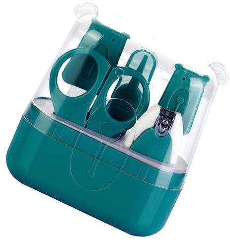 OFFIGAM Kit de Cuidado de Uñas para Bebés Color Verde Material Abs y Acero Inoxidable, Cómodo Agarre y Caja de Almacenamiento para Manicura Infantil