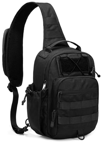 HALOVIE Anti-theft Tactical Sling Bag RFID Black Military Shoulder Bag with Phone Pack EDC Molle Crossbody Bag for men
