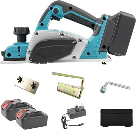 WUDLEP Cordless Electric Planer Compatible with Makita 21V Battery, 16500RPM Electric Wood Planer, Powered Planing Tool with 77mm Width and 2mm Depth, for Woodworking, Blue