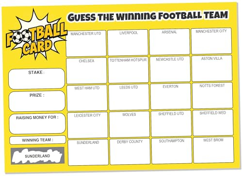 Pack of 10 Football Team Scratch Cards - Large A5 Size - 20 Names - 330gsm Card - UK Designed and Printed