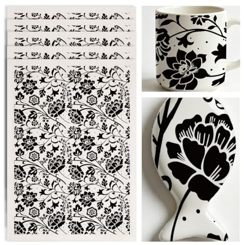 SUPERDANT 4PCS Carta Da Trasferimento Ceramica Peonia Sottosmalto Per Fiori Decalcomanie Nere Adesivi Per Vasellame Fai Da Te Forniture Artigianali Smalto Soprasmalto
