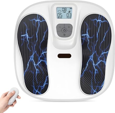 Elettro Stimolatore Circolatorio EMS, Elettrico USB Massaggiatore per Piedi con Telecomando, 10 Modalità e 20 Livelli, Promuovere la Circolazione Sanguigna e Alleviare il Dolore Muscolare