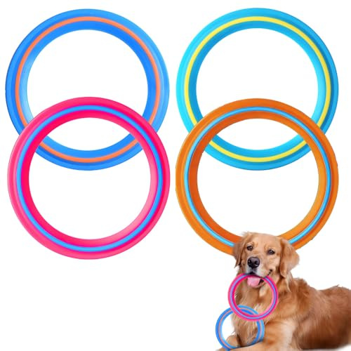 SKIKHN 4 Pièces Anneaux de Lancer Flying Ring, 25 cm Ring Disque, Non Toxique Disque Plage, Anneaux de Frisbee pour L'extérieur Aire de Jeux Scolaire Parc Piscine(Bleu clair, Bleu foncé, Orange, Rose)