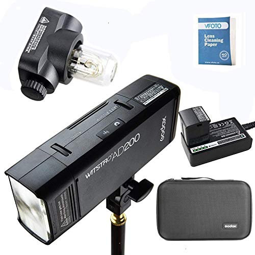 Godox AD200 Neueste 2.4G TTL Tasche Blitzlicht 200Ws TTL HSS 1.8000s Taschenlampe Blitzblitz mit Blitzblitzkopf (GN52), Glühlampe (GN60) für Nikon Canon Sony Fuji Olympus Panasonic Kamera