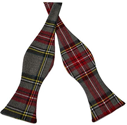 King & Priory Traditional Light Grey Tartan Check Self-Tie Bow Tie, Scotland, Plaid