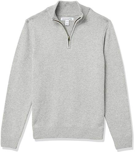 Amazon Essentials Jersey de Manga Larga con Cremallera de un Cuarto y Tacto Suave Hombre, Gris Claro, M