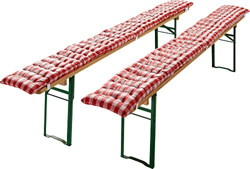 REDBEST Bierbank-Auflage, Sitzauflage Bierzeltgarnitur gepolstert 2er- Pack karo rot Größe 25x220 cm - strapazierstark und langlebig, bequemer Sitzkomfort, mit elastischen Bändern