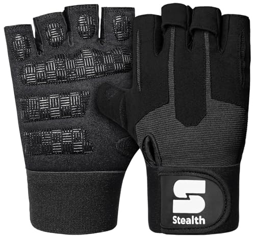 Stealth Sports Gewichtheben-Trainingshandschuhe für Herren und Damen, rutschfest, mit Gel gepolsterter Griff, vollständiger Handflächenschutz für, Fitnessstudio, Training, Fitness, R7 (Schwarz, S)