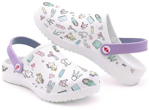 Nurse is Love Zuecos Mujer - Zuecos EVA Ligeros, Calzado Casual de Moda | Regalo Original para Ella | Diseño Divertido - Purple 36