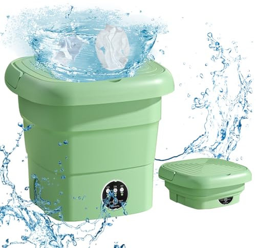 4.5L Machine à Laver Portable,Mini Machine à Laver Pliable, Linge Pliable avec Panier de Vidange, 3 Modes De Nettoyage,pour Sous-vêtements Chaussettes Appartement Camping-car Voyage (Vert)