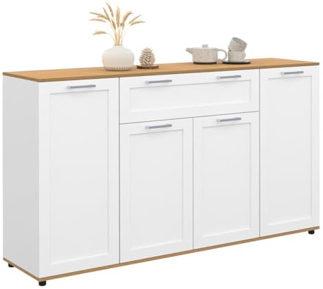 IDMarket - Buffet 140 cm VITO 4 Portes et 1 tiroir Blanc et Bois