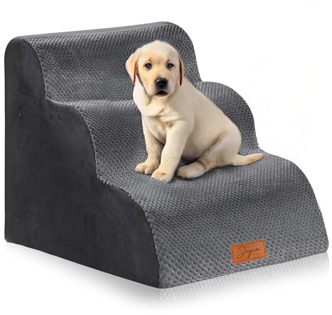 Premium Dog Steps for Bed - 30D High-Density Foam with Washable Cover & Non-Slip Bottom - Perfect Pet Steps for Small Dogs & Cats - 60x40x40cm - Grey