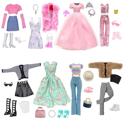 28 pièces de vêtements et accessoires pour poupée de 11,5 pouces 8 tenues robe vêtements décontractés ensemble de mode ensemble à paillettes 8 chaussures 12 accessoires sac chapeau décorations cadeaux