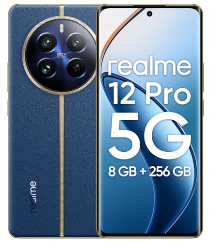 realme 12 pro 5G Smartphone, 8 + 256 GB, Snapdragon 6s Gen 1 Prozessor, 50 MP Portrait-Teleskopkamera, 120 Hz gebogenes Display, 6,7 Zoll Bildschirm, Blau (ohne Adapter)