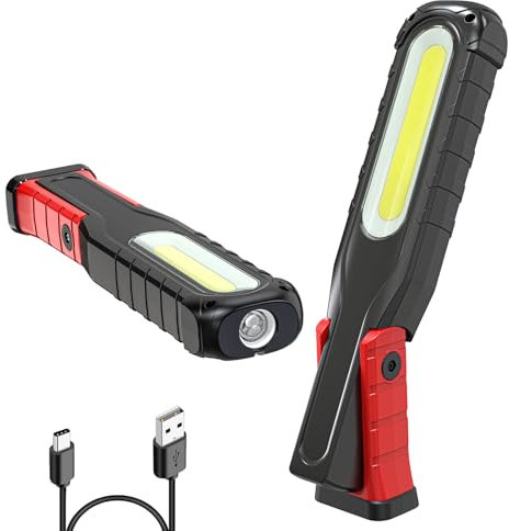 AuRiver LED Arbeitsleuchte Akku, 6000 mAh LED Taschenlampe mit Schwenkfunktion Magnetfuß und Haken, 5 Modi COB Inspektionslampe für Autoreparatur Werkstatt Camping Notfall