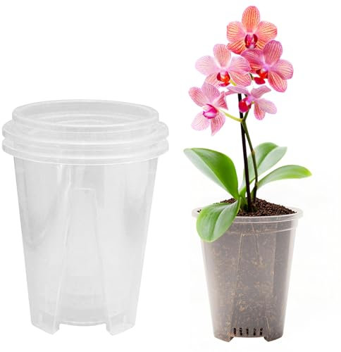 Griwuut Macetas transparentes para orquídeas, 6 macetas de plástico de 10 cm/14 cm/16 cm con agujeros de drenaje, macetas pequeñas para plantas de jardín de interior