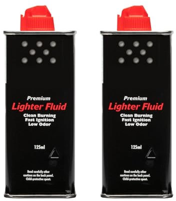 UTTAM - (Pack of 2) Zippo Lighter Fuel, Works with Windproof Lighter and Refillable Hand Warmer, Fast Ignition, Low Odor, Lighter Fuel Refill, Easy Fill Nozzle, Black, 125 ml