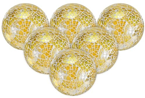 M METERXITY 6-Pack Decorative Ball 2.4 in Mosaic Glass Orbs Yellow