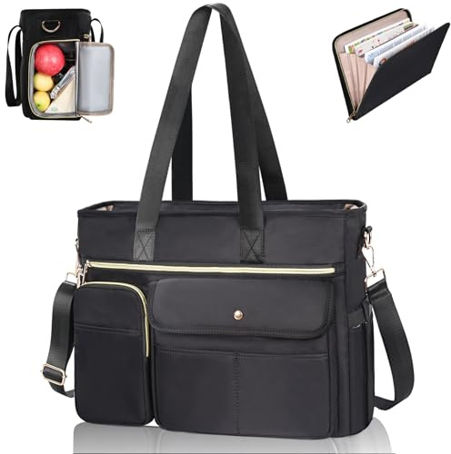 ESTARER Lehrertasche mit Erweiterter Aktenordnertasche,Arbeitstasche mit Fächern für Laptop,Tragbare Lehrertasche für Frauen,Schultertasche Laptop Handtasche für Laptop,Lehrerbedarf,15.6 zoll,Schwarz