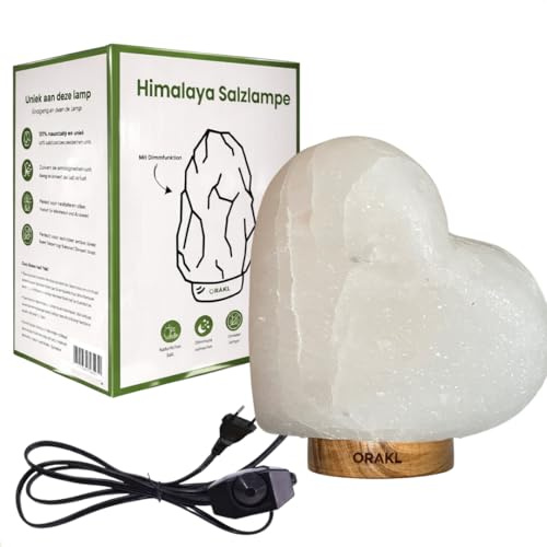 Orakl - Dimmbare Salzlampe Julia - 2-4 KG - 100% echtes Himalaya Salz aus Salt Range Pakistan - Salzkristall-Lampe - Salzstein - Tischlamp inkl. 1x 15W Glühbirnen und Geschenkbox (Weiß)