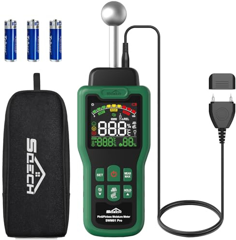 Medidor de Humedad, Medidor Humedad SQECH con Termómetro, Alarma, Detector de Humedad Multifuncional con Pantalla LCD a color, Sensor de Sonda para Paredes, Madera