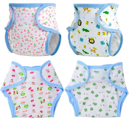 FUNNETOYU 4 Pañales Reutilizables Ajustables para Muñecas Bebés Reborn, Ropa Interior de Tela, Accesorios de Juguetes para Juego de Simulación y Casa de Muñecas, 4 Estilos Variados