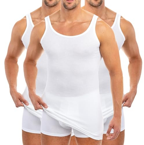 HERMKO 3007 3-Pack Extra-Long (Approx. 10 cm+) Men's Tank top Vest in 100% bio-Cotton, Size:XX-Large, Colour:White